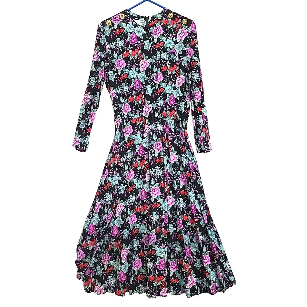 VTG 80s‎ Floral Roses Dress Cottagecore Full Pleated Skirt Maxi Leslie Fay Sz 16